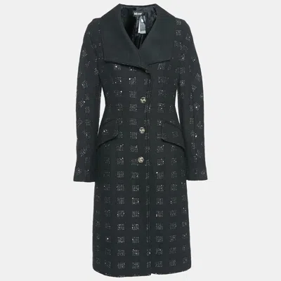 Pre-owned Just Cavalli Black Embellished Wool Blend Long Coat S