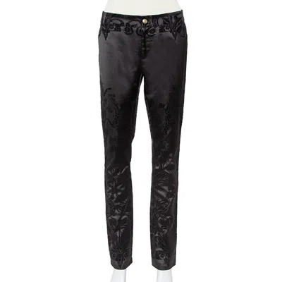 Pre-owned Just Cavalli Black Flocked Satin Tapered Leg Just Chic Jeggings L