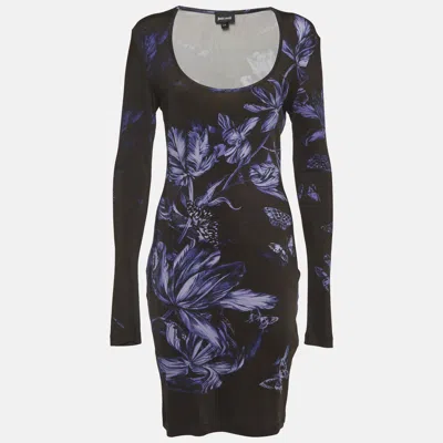 Pre-owned Just Cavalli Black Floral Print Jersey Bodycon Dress M