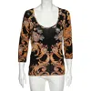 Just Cavalli Black Floral Printed Jersey Scoop Neck T-shirt In Black