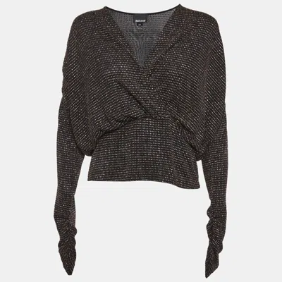 Pre-owned Just Cavalli Black Glitter Print Knit Faux Wrap Top M