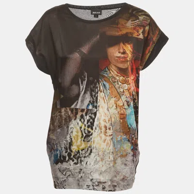 Pre-owned Just Cavalli Black Graphic Print Jersey & Sateen Crewneck T-shirt S