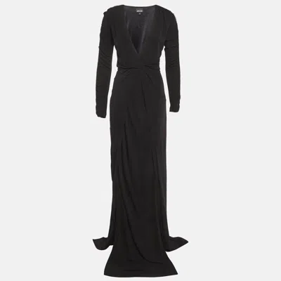 Pre-owned Just Cavalli Black Jersey Crystal Trim Faux Wrap Maxi Dress M