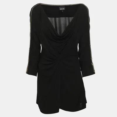 Pre-owned Just Cavalli Black Jersey Draped Chain Link Detail Top L
