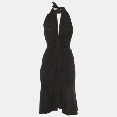 Pre-owned Just Cavalli Black Jersey Ruche Halter Neck Short Dress S