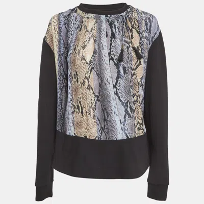 Pre-owned Just Cavalli Black Knit & Multicolor Printed Chiffon Jumper M