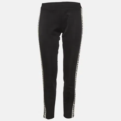 Pre-owned Just Cavalli Black Knit Logo Tape Detail Pants M