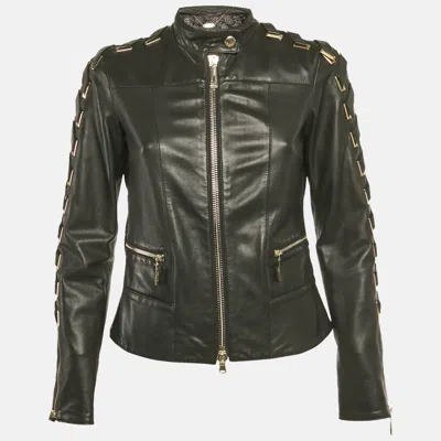 Pre-owned Just Cavalli Black Leather Lace-up Jacket S