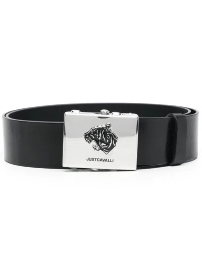 Just Cavalli Black Logo Buckle Belt