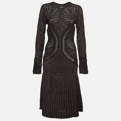 Pre-owned Just Cavalli Black Metallic Lurex Knit Long Sleeve Midi Dress L