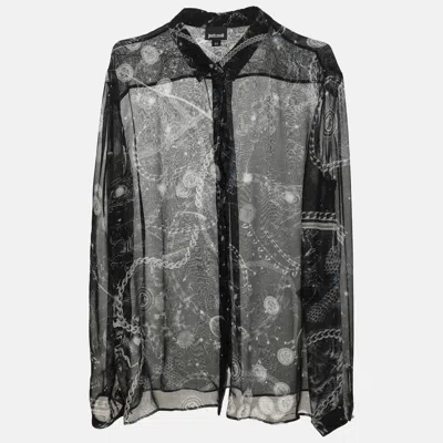 Pre-owned Just Cavalli Black Multicolor Printed Chiffon Long Sleeve Shirt Xl