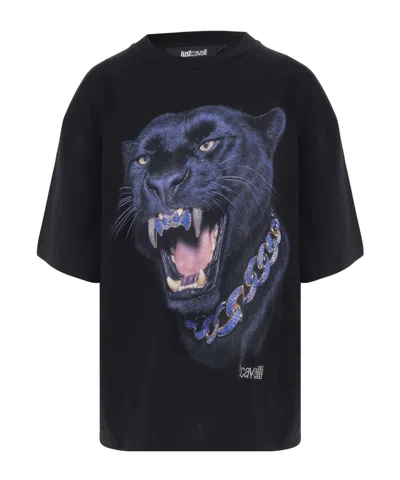 Just Cavalli Black Panther Print T-shirt In Blue