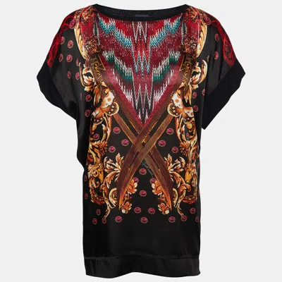 Just Cavalli Black Printed Cotton Knit Oversized T-shirt