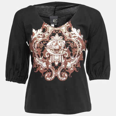 Pre-owned Just Cavalli Black Printed Cotton Top M
