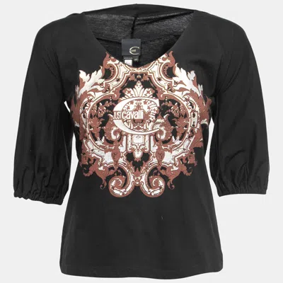 Just Cavalli Black Printed Cotton Top In Pink