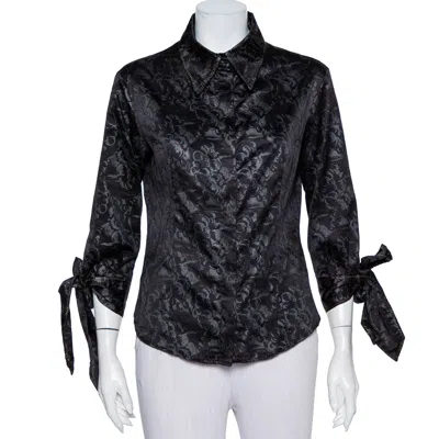 Just Cavalli Black Printed Satin Sleeve Tie Detail Shirt