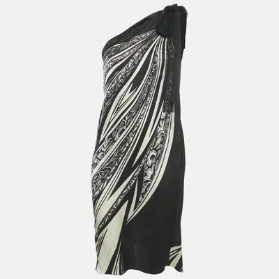 Pre-owned Just Cavalli Black Printed Silk One Shoulder Dress S