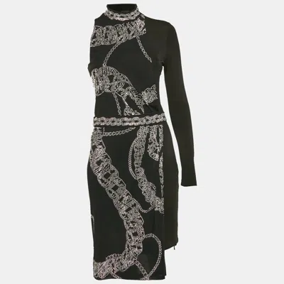 Pre-owned Just Cavalli Black Rhinestones Detail Jersey One Shoulder Short Dress M