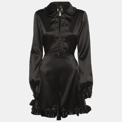 Just Cavalli Black Satin Belted Mini Dress