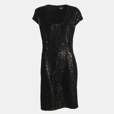 Pre-owned Just Cavalli Black Sequin And Stretch Knit Fabric Mini Dress L
