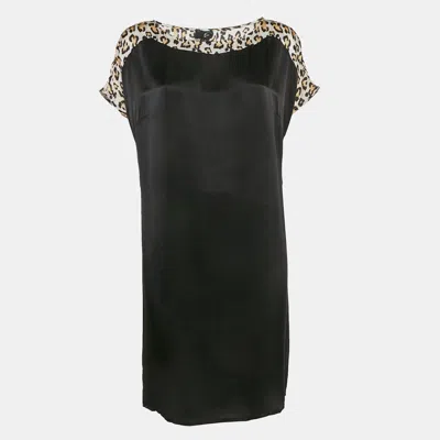 Pre-owned Just Cavalli Black Silk Animal Print Trimmed Mini Dress L