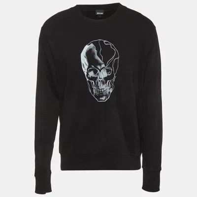 Pre-owned Just Cavalli Black Skull Printed Cotton Knit Jumper L