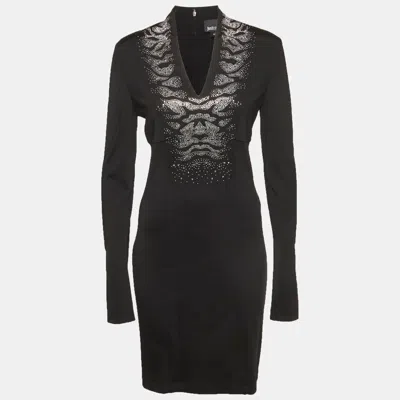 Just Cavalli Black Studded Jersey Midi Dress