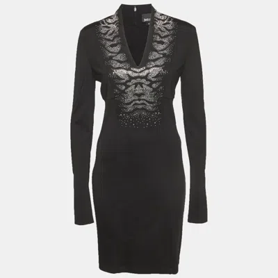 Pre-owned Just Cavalli Black Studded Jersey Midi Dress M
