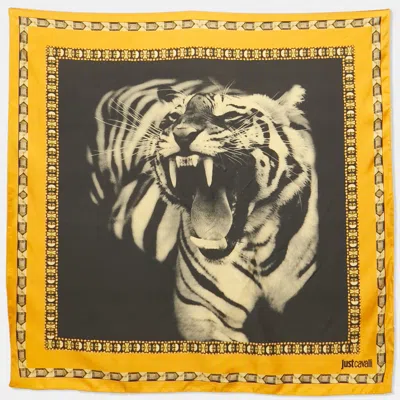 Pre-owned Just Cavalli Black Tiger Print Silk Scarf