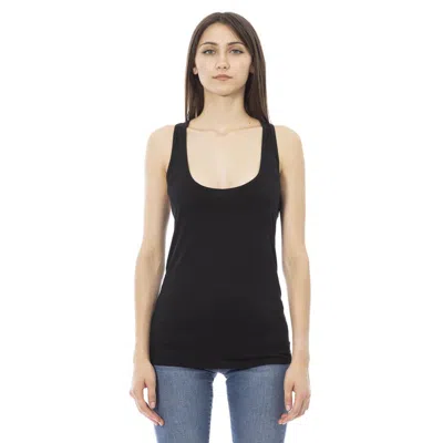 Just Cavalli Rhinestone-logo Viscose Tank Top In Black