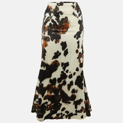 Pre-owned Just Cavalli Black /white Animal Print Satin Maxi Skirt M