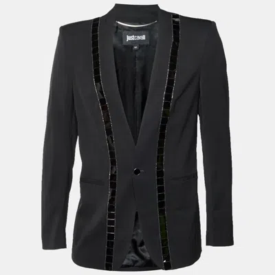 Pre-owned Just Cavalli Black Wool Blend Embellished Single Breasted Blazer L