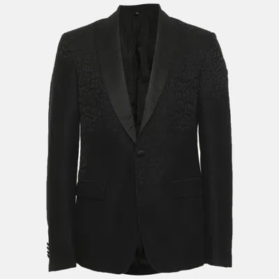 Pre-owned Just Cavalli Black Wool Blend Jacquard Leopard Print Single Breasted Blazer S