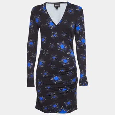 Just Cavalli Black/blue Star Printed Jersey Midi Dress