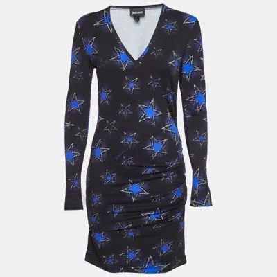 Pre-owned Just Cavalli Black/blue Star Printed Jersey Midi Dress M
