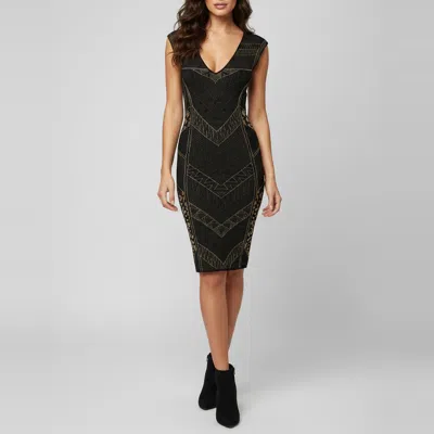 Pre-owned Just Cavalli Black/gold Chevron Leopard Lurex Knit Mini Dress S