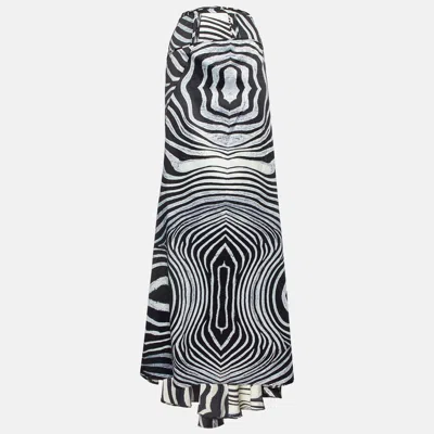 Pre-owned Just Cavalli Black/white Animal Print Satin Maxi Skirt L