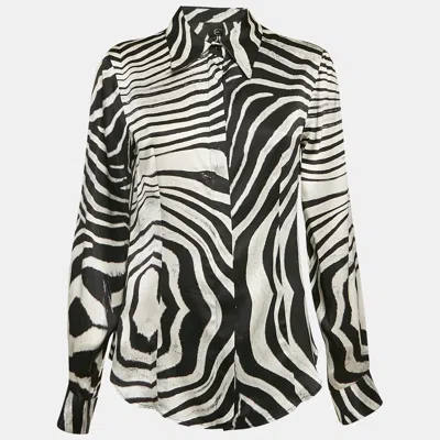 Pre-owned Just Cavalli Black/white Zebra Print Satin Silk Shirt M