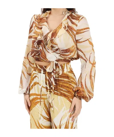Just Cavalli Blouse With Stylised Leaf Print In Neutral