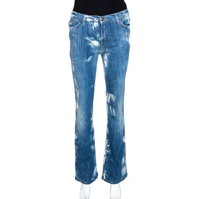 Just Cavalli Blue Acid Washed & Distressed Denim Straight Fit Jeans