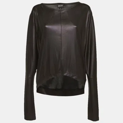 Just Cavalli Blue Coated Jersey Long Sleeve Blouse In Black