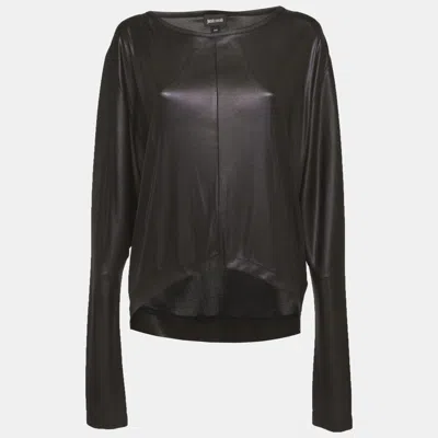 Pre-owned Just Cavalli Blue Coated Jersey Long Sleeve Blouse M In Black