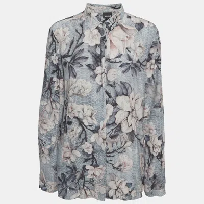 Pre-owned Just Cavalli Blue Floral Print Crepe Shirt M