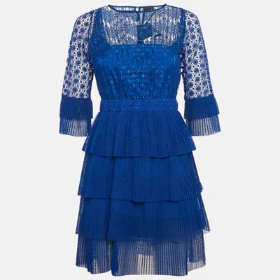 Pre-owned Just Cavalli Blue Lace Tiered Mini Dress S