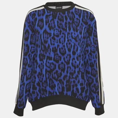 Pre-owned Just Cavalli Blue Leopard Print Crepe Sweatshirt L