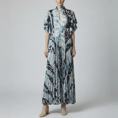 Pre-owned Just Cavalli Blue Logo Print Satin Neck Tie Maxi Dress Xxxl