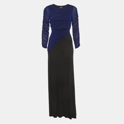 Pre-owned Just Cavalli Blue Lurex Knit And Jersey Maxi Dress M