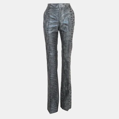 Pre-owned Just Cavalli Blue Snakeskin Jacquard Lurex Trousers M