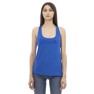 Just Cavalli Rhinestone-logo Viscose Tank Top In Blue