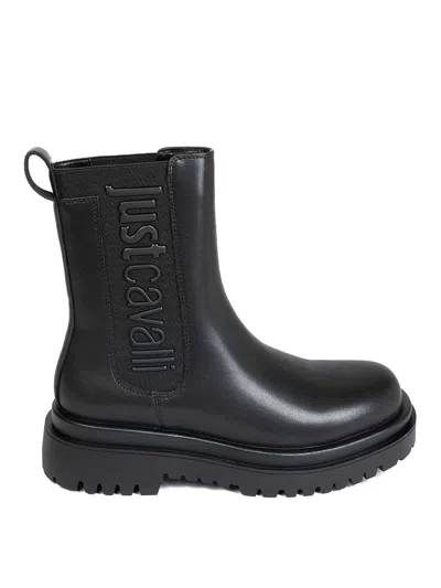 Just Cavalli Bourne Elastic Logo Ankle Boot In Black